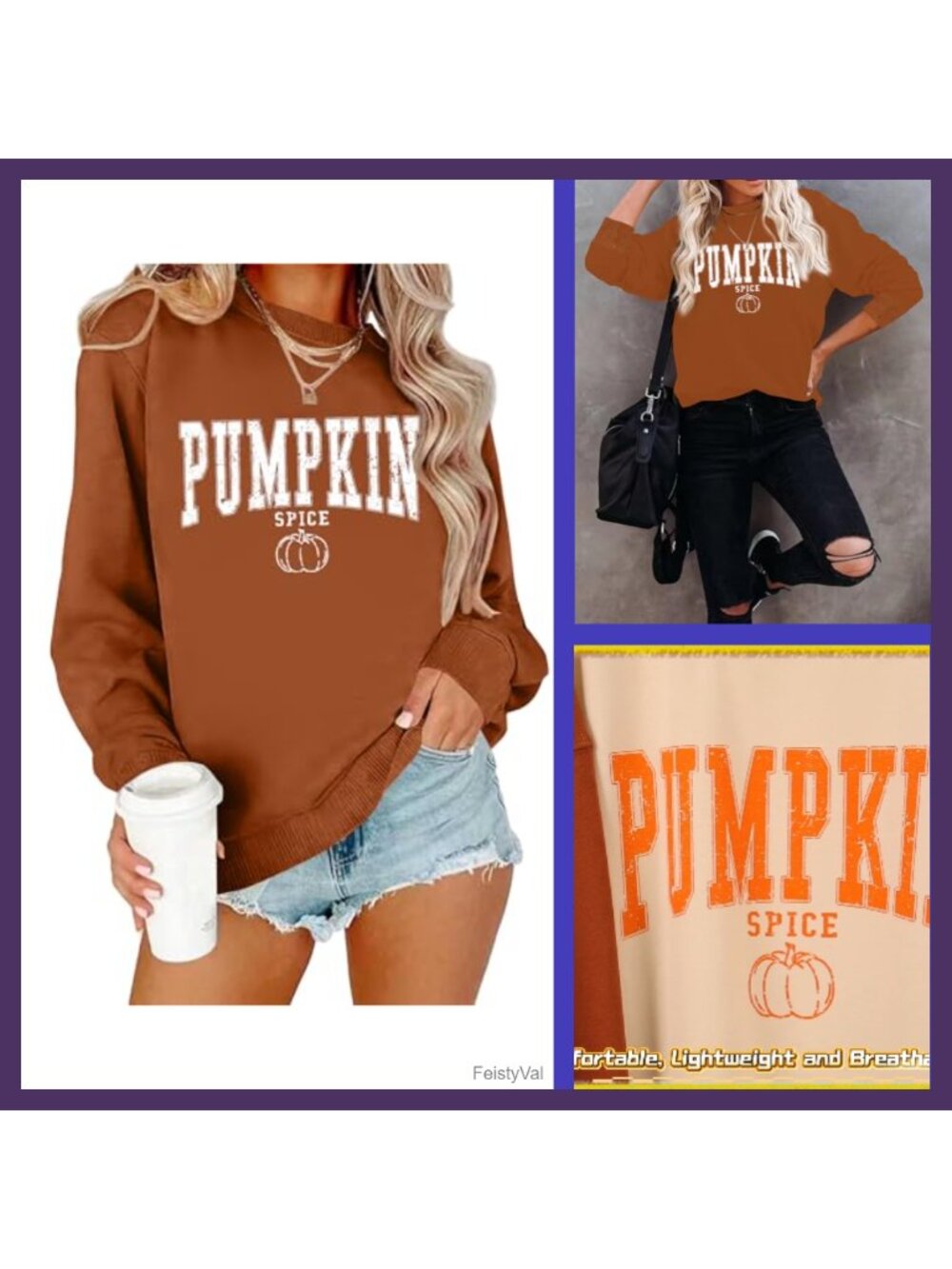 Womens Pumpkin Graphic Sweatshirt Crew Neck Long Sleeve Cotton Blend Fall